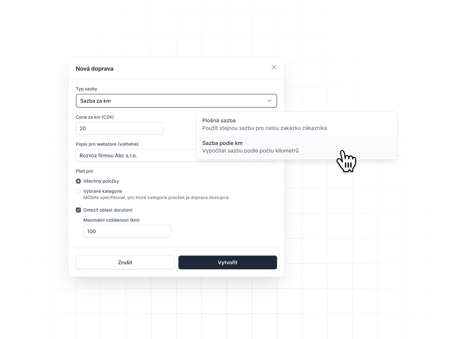 Metody doručení, přepínání pracovních prostorů a konfigurace webstore karet