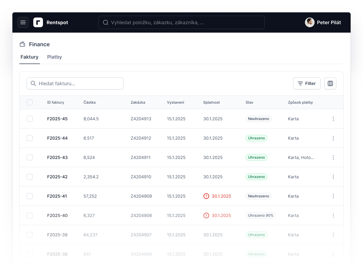 Fakturace s evidencí plateb